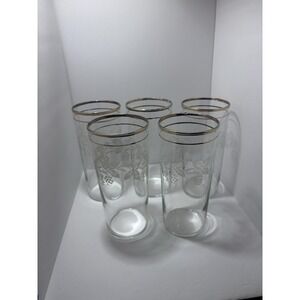 Set of 5 Vintage Bartlett Collins gold trim tumblers with frosted Grape Design‎